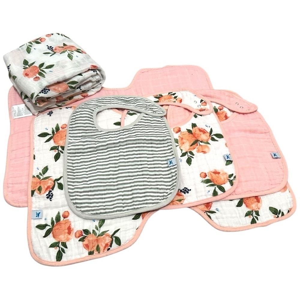 Little Unicorn Watercolor Roses Cotton Muslin Gift Set Swaddle Bibs Burp Cloth